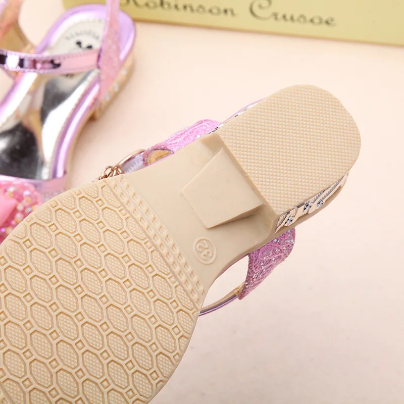 Children Princess Sandals Kids Girls Wedding Shoes High Heels Dress Shoes Bowtie Gold Pink Sandals for Girls