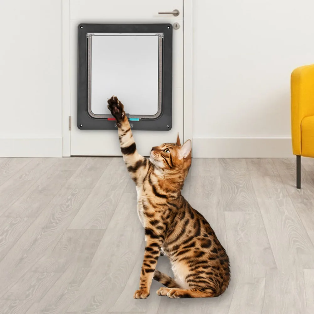 Dog Cat Flap Door with 4 Way Security Lock Flap Door for Dog Cats Kitten ABS Plastic Small Pet Gate Kit Cat Dogs Doors cat door pet door