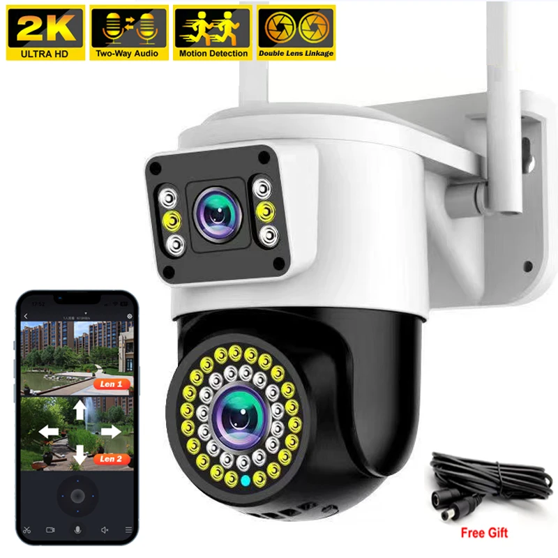 4MP 2K Dual Lens WiFi IP Camera Outdoor Security Protection CCTV 360 PTZ Video Monitor Secur Kamera Smart Home Surveillance Cam