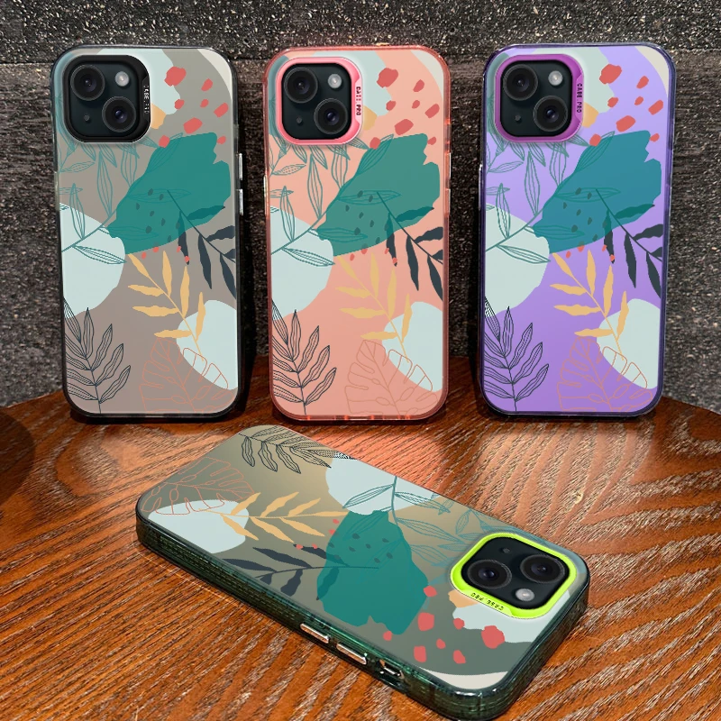 Custodia Laser Di Lusso Fasion Green Leaves Per Iphone 15 14 13 12 11 Pro Max Plus 13 X Xr Xs Max 8 7 Cover Antiurto Coque