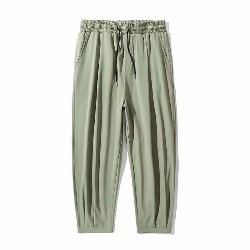 2024  Ice Silk Men'S Summer Thin Fashion Casual pants Loose And Versatile Quick Dry Casual Pants 9-Point Sports Trousers Boy