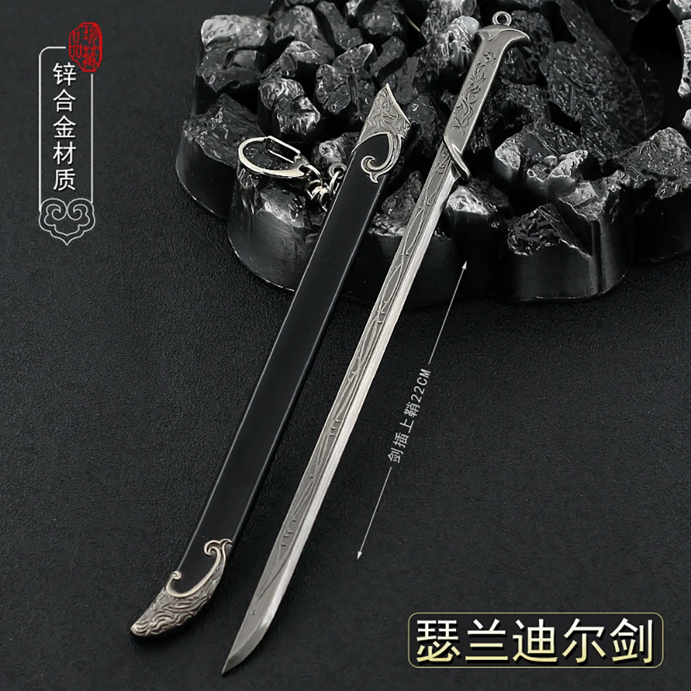 22Cm Thranduil'S Sword Portachiavi Hobbits Periferiche Di Film Full Metal Armi Replica Miniature Decorazione Della Casa Gioielli Katana
