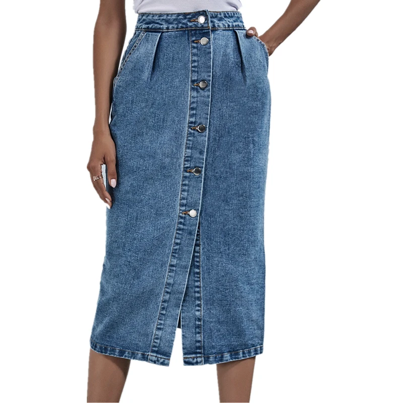 

Grown High Waist Long Denim Skirt 2023 korean style A Line Midi Skirts Women Long Jeans Skirts Style