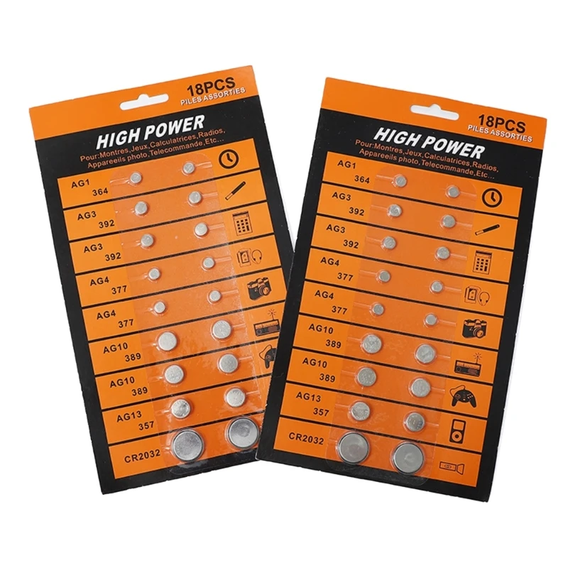 18 Pz Batteria A Bottone Alcalina Ad Potenza Assortiti Batteria Ag1/Lr621 Ag3/Lr41 Ag4/Lr626 Ag10/Lr1130 Ag13/Lr44 Cr2032