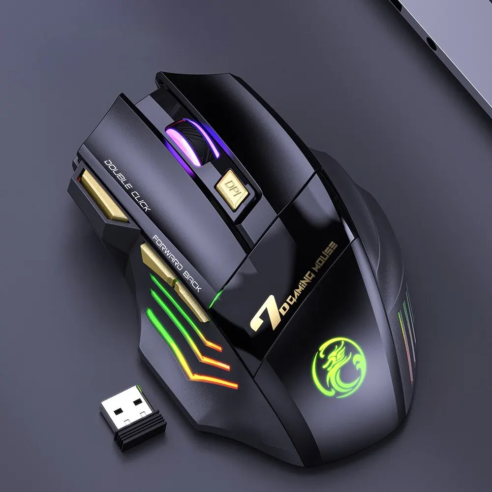 Wireless Gaming Mouse USB IMICE GW-X7 3200DPI Dual Mode Rechargeable 7 Keys 2.4Ghz Silent Mouse Bluetooth 7-color Breathing LED — view 5