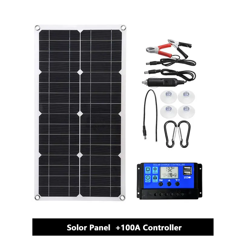 18V 100 Watt 200W 300W 400W Flexible Solar Panel Kit For 12V 24V Batte Car Rv Home Outdoor Power Charging