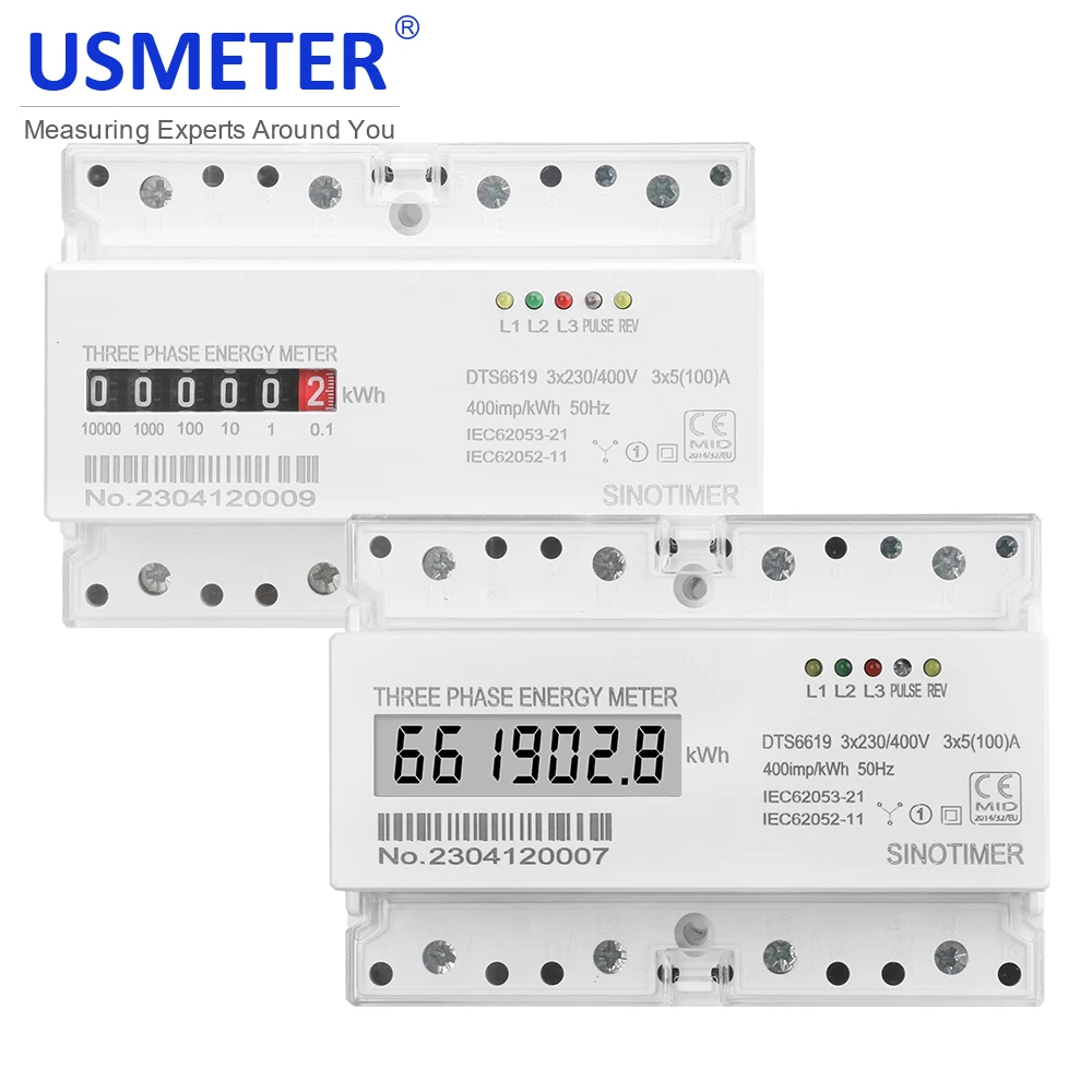 

Three Phase 4 Wires Digital Power Electric Electricity Meter kWh Power Consumption Monitor DIN Rail Mount AC 380V 400V 100A 50Hz