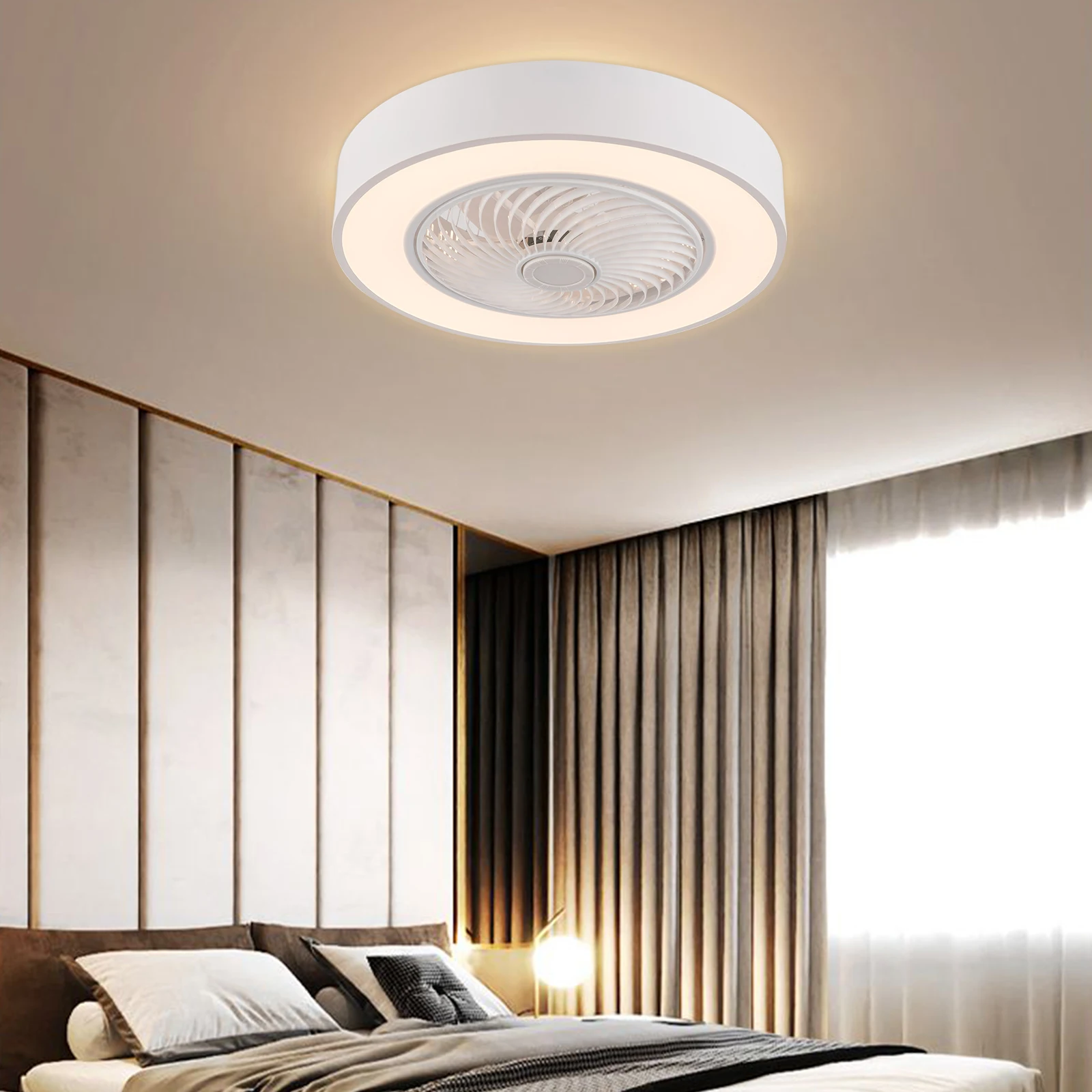 22" Enclosed Ceiling Fans with Lights Remote Control, Low Profile Flush Mount Ceiling Fan Light, 3 Colors Dimmable LED, 3 Sp