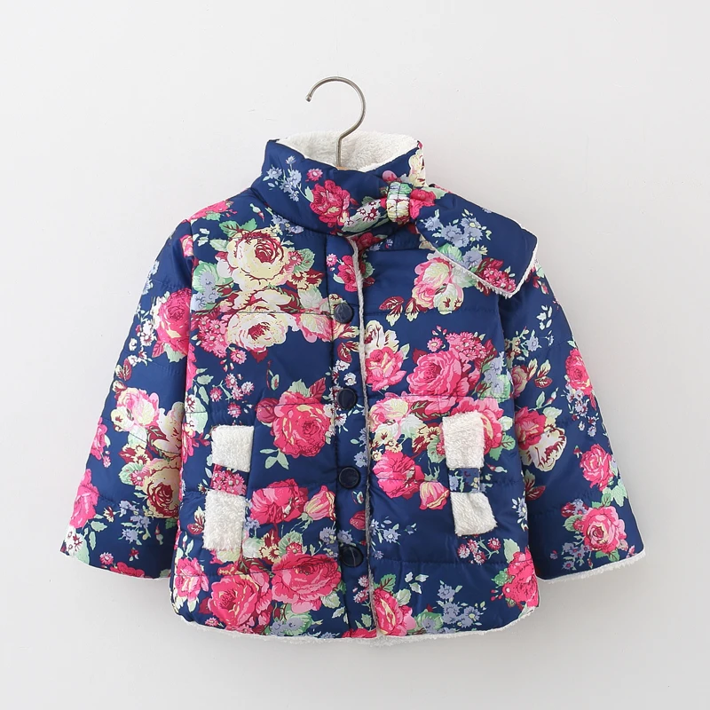 Winter Baby Girl's New Coat Sweet Flower Long Sleeve Warm Cotton Jacket Suitable for 0-3 Year Old Babies