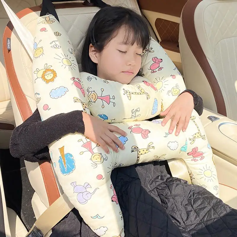 어린이용 H 모양 여행 베개, 높이 조절 가능, 유연하고 휴대 가능한 목 패드, 통기성 강화 휴식, 어린이 안전 베개