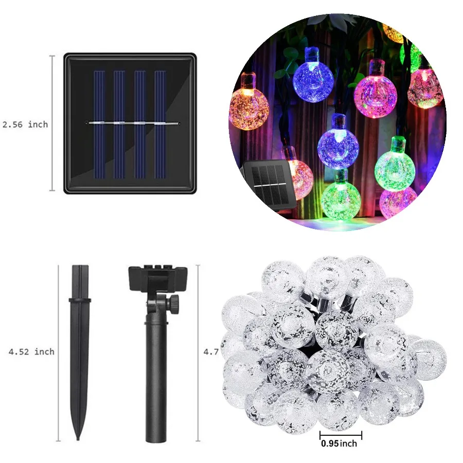 thumbnail image 1 of Cadena de luces solares para exteriores, impermeables, 8 modos, 22 m, 200 LED, decoración navideña 2024, cadena de luces de bola de cristal para Año Nuevo 2024, 1 of 5