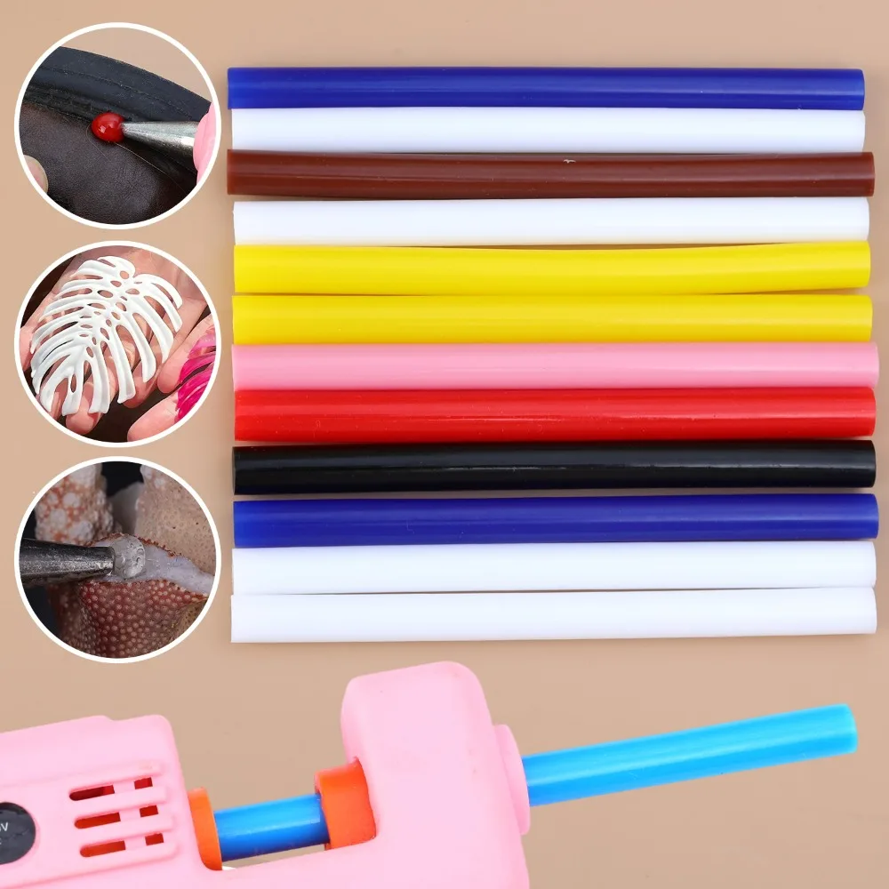 Hot Melt Glue Sticks 100-10Pcs Multicolor Hot Melt Glue Sticks Strong Viscosity Glue Paintless Repair Strip 7*100MM Hot Melt Gun DIY Repair Tool