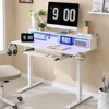 48" Electric Standing Desk Adjustable Height, Sit Stand Up Desk with Keyboard Tray, Power Outlets, LED Lights & Monitor Shelf 1