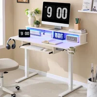 48" Electric Standing Desk Adjustable Height, Sit Stand Up Desk with Keyboard Tray, Power Outlets, LED Lights & Monitor Shelf 1