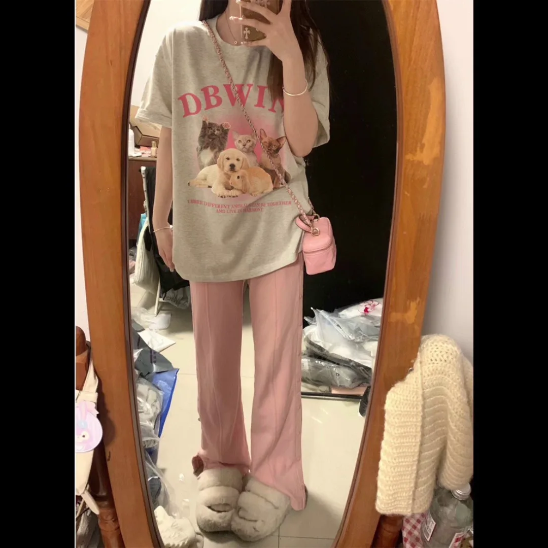 기본 솔리드 컬러 슬림 피트 여성 티셔츠 반팔 여름 캐주얼 우아한 그레이 탑 여성용 다목적 세련된 코튼 셔츠 