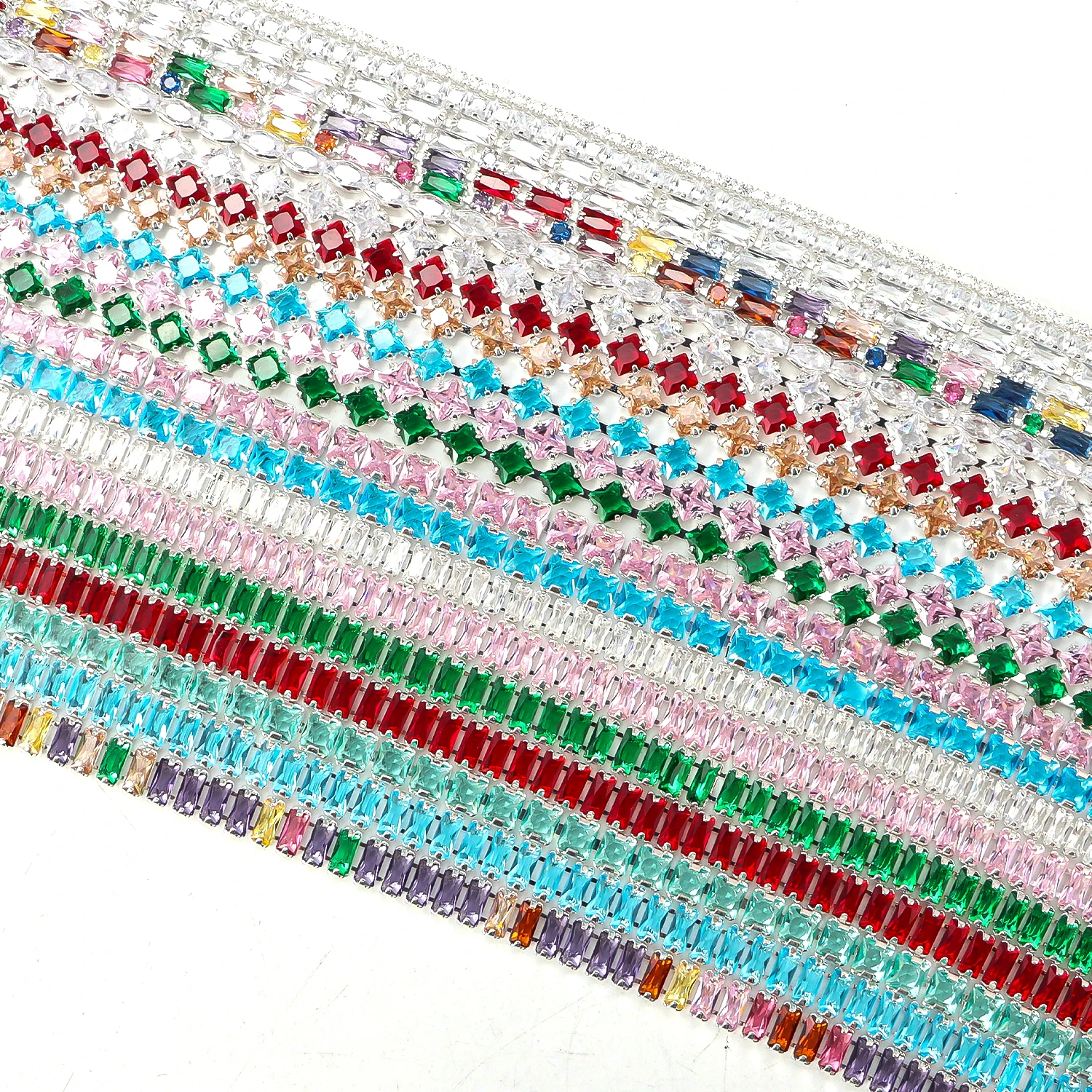 50cm 크리스탈 라인스톤 체인, 실버 도금 클로 베이스 포함, DIY 데코, 휴대폰 케이스 네일 아트 공예용 - 컬러 지르콘 체인