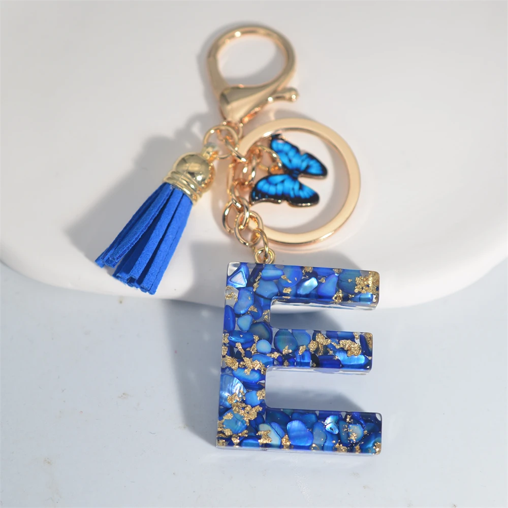 Portachiavi Personalizzato Con Iniziale L, Farfalla Viola E Nappa – Regalo Donna In Resina Con Paillettes