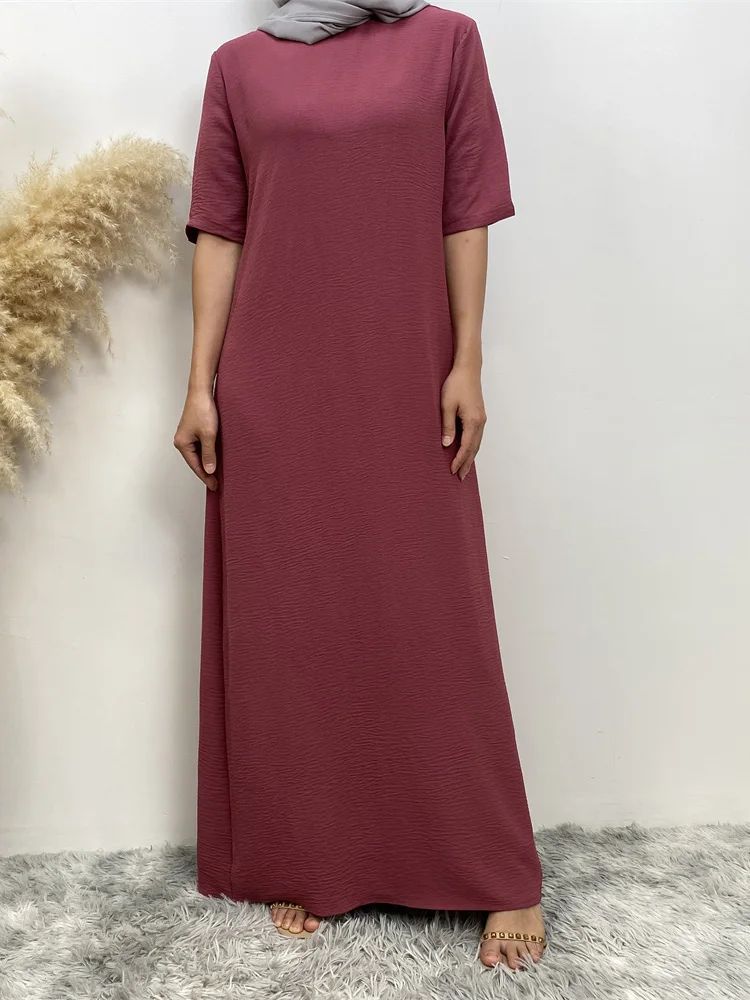 Summer Islam Fashion Casual Wrinkle Crepe Short Sleeve Lined Dress Long  Muslim Women Dress Solid Color Loose Turkey Dubai Kimono - AliExpress  200000345