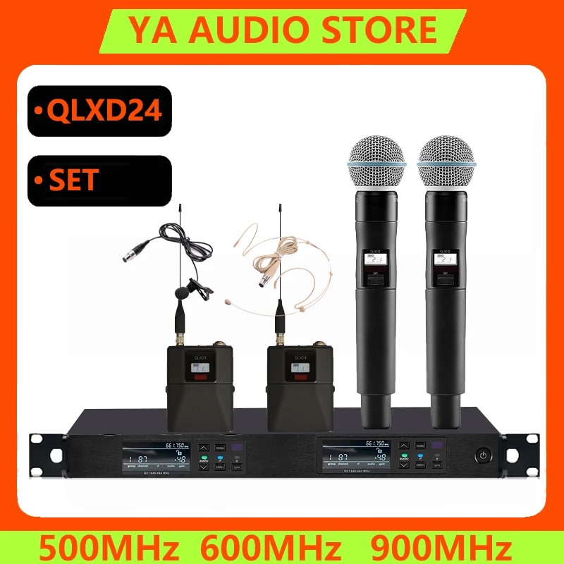 

YA QLXD24 Professional Wireless Microphone Kit True Diversity 2-channel uhf Long Distance Stage Performance Microphone beta58a