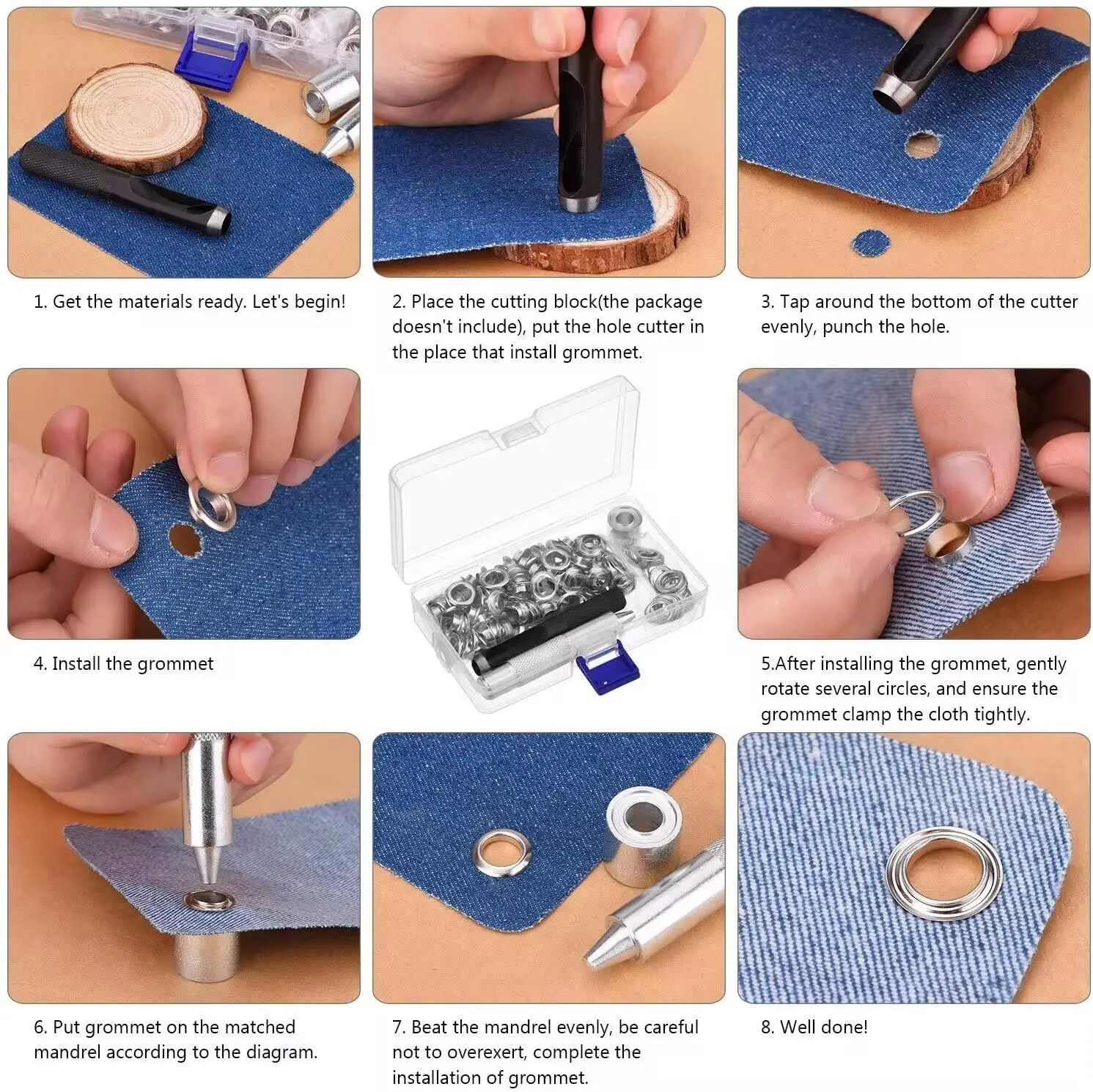 Eyelet Punch Tool Set Eyelet Grommet Ring Kit Eyelet Grommet Ring Grommet Punch Tool Grommet Tool Eyelet Grommet Dies Grommet Tool Kit Grommet Eyelet Kit Screw Back Eyelets 100 Sets Grommet Kit Size 6/10/12/14mm With 3 Eyelet Stamping Tools For Repairing Canvas Waterproof Cloth Shoes Clothing
