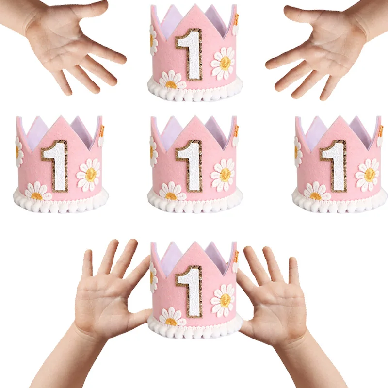 Daisy Pattern Crown Hat Princess Baby 1st Birthday Photography Props Shower Decorative Party Product 1pc