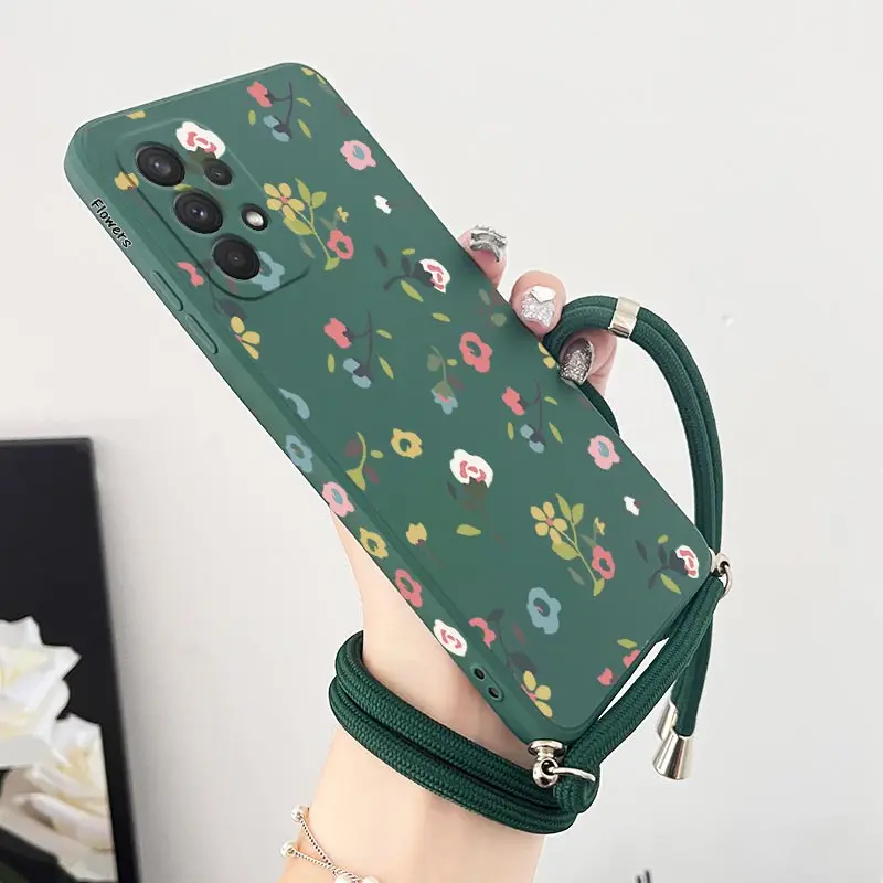 Scatter Flowers Crossbody Lanyard Silicone Phone Case Cover