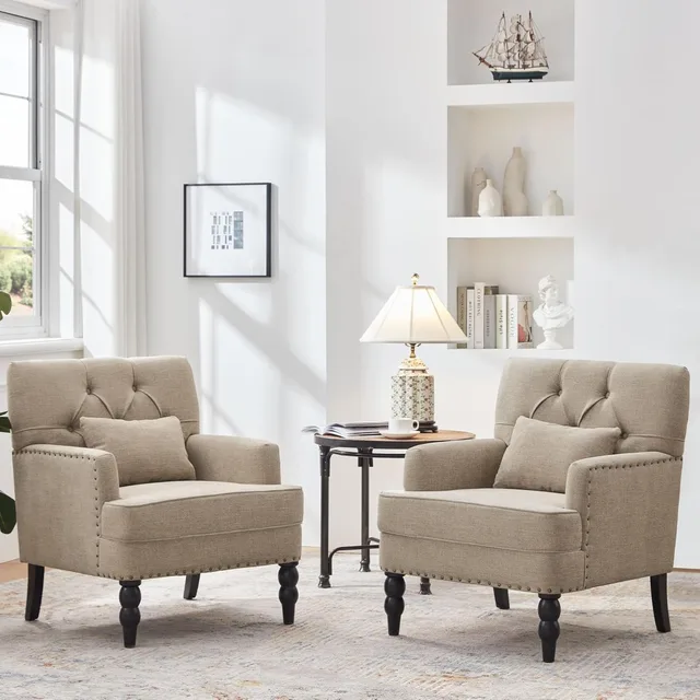 Tufted Club Chair Set with Pillows 6