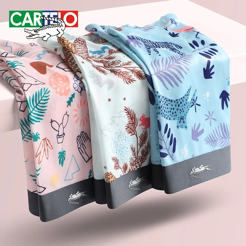 Cartelo Men Underwear 3A Grade Antibacterial Boxer Animal Multicolor Printed Underwear Fashionable Elastic 3pcs Male panties