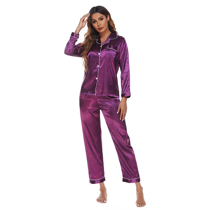 

Large 5XL spring and autumn pajamas long sleeved silk cardigan lapel casual comfortable simple trousers household clothes 2 sets