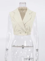 2024 Summer Women Solid Khaki Linen Tank Tops Sleeveless V-neck Vest Crop Tops For Women Female - Image 5