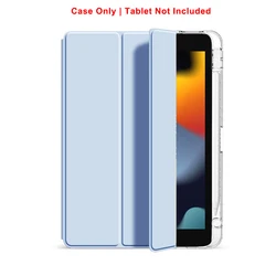 Clear Crystal Tablet Case with Pen Slot and PU Leather Flip Magnetic Stand - iPad 8th (10.2 - inch) (TM - YKL Light Blue)