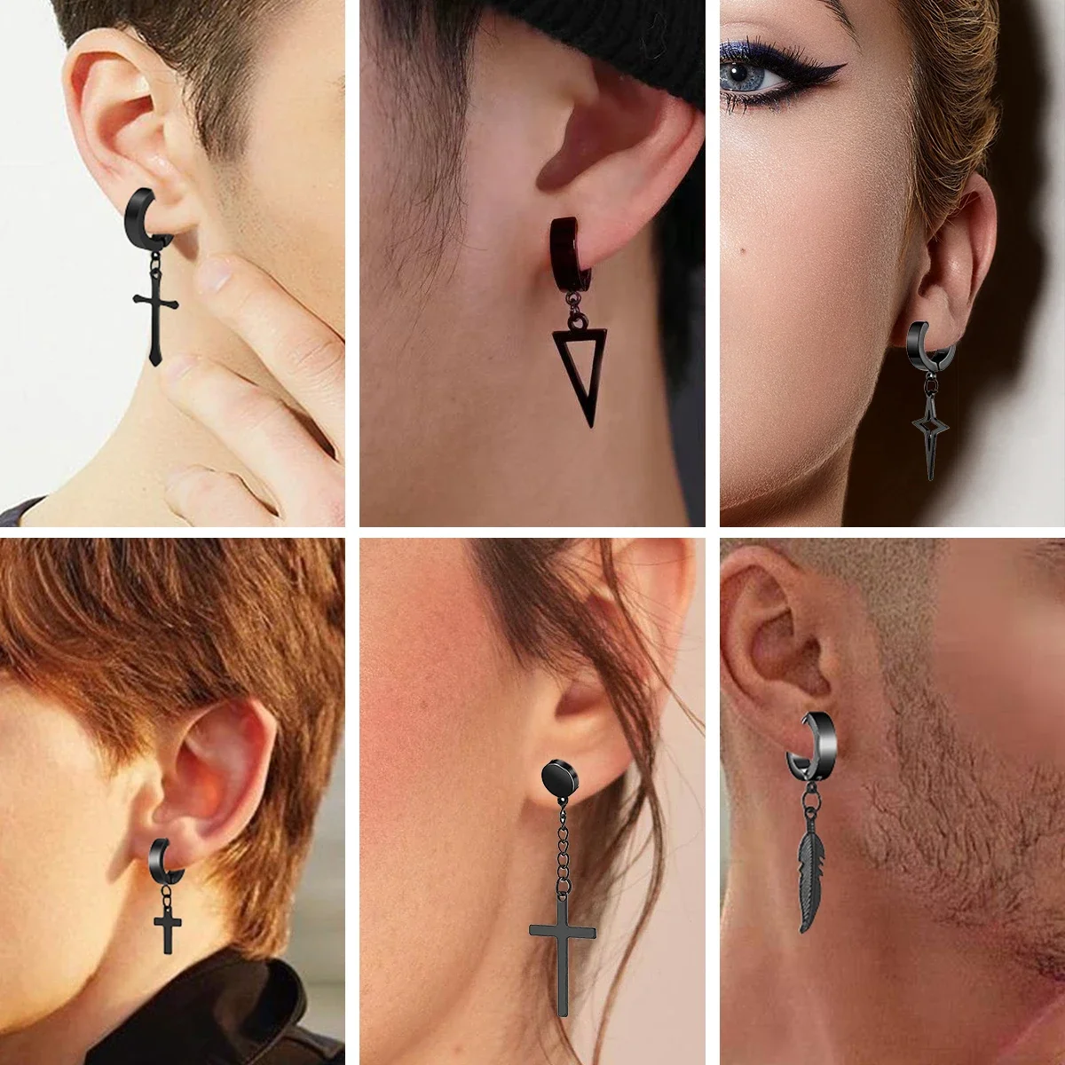 1Pair Fashion Cross Pendant Ear Clip Non Piercing Earrings Fake Earrings Gift for Men Women Jewelry ear clip earrings