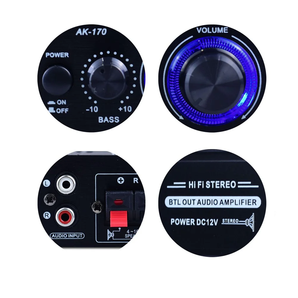 AK170 12V 미니 40W 20*20W HIFI 디지털 스테레오 오디오 앰프 자동차 앰프 Amplificador FM 라디오 마이크 자동차 홈 시어터
