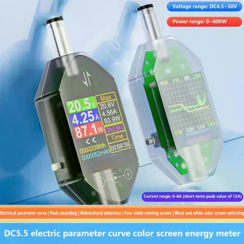 DC5.5x2.5 인터페이스가 있는 고정밀 디지털 전압 전류 테스터 - DC4.5-50V 최대 12A 전력 측정기