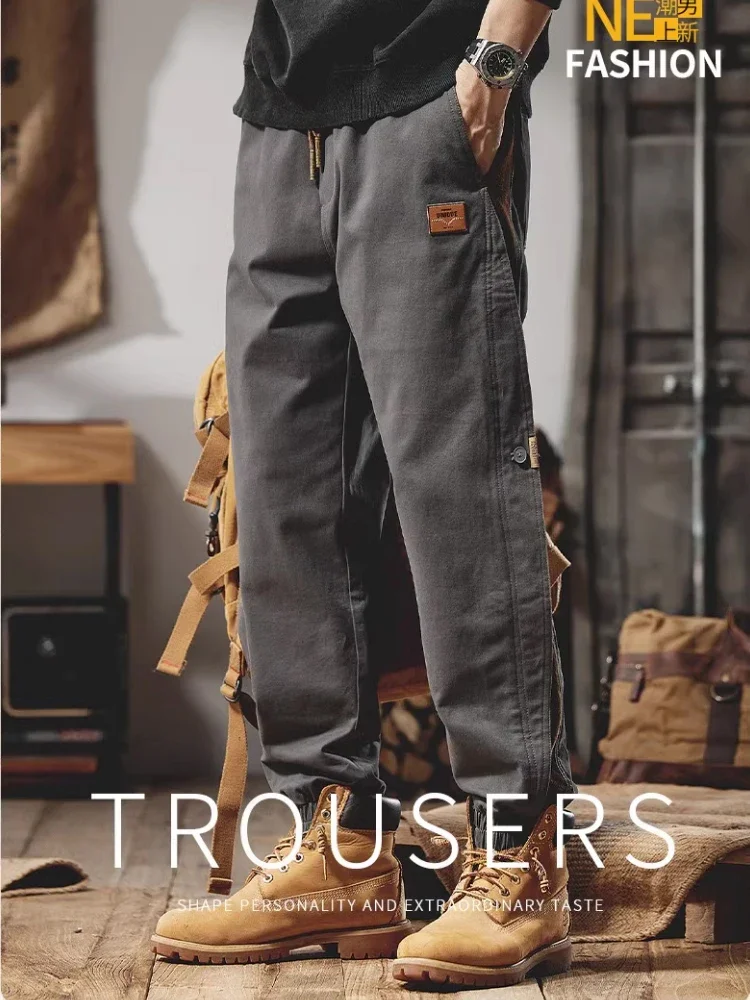 

Summer thin striped casual paratrooper pants, men's loose wide leg straight tube street dance sports charge dance workwear pants