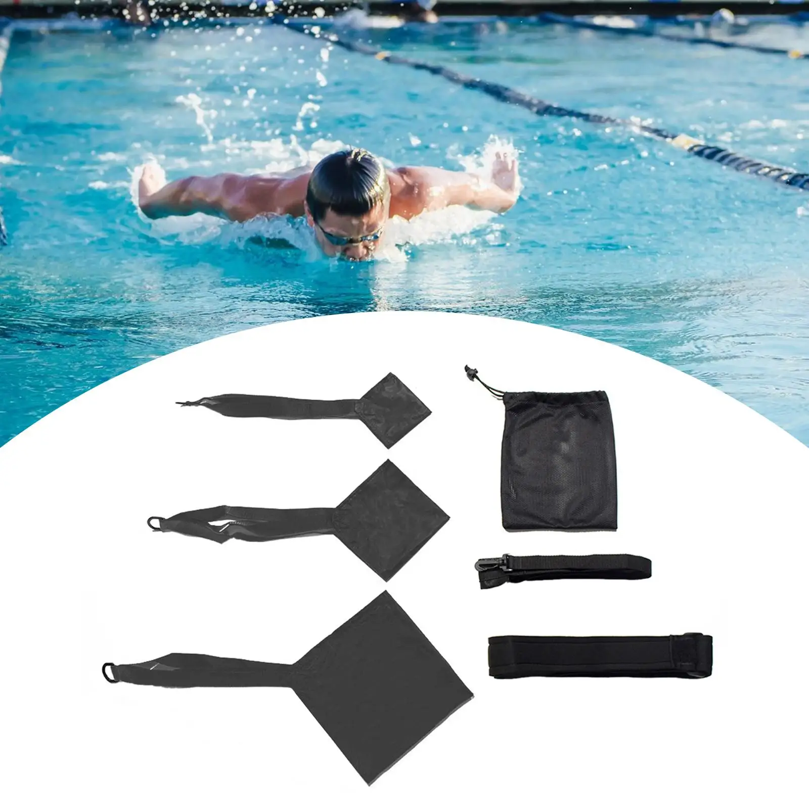 Swimming Parachute Resistance Set,Swim Parachute Resistance Training Equipment Swim Belts Strength Training for Pool Agility