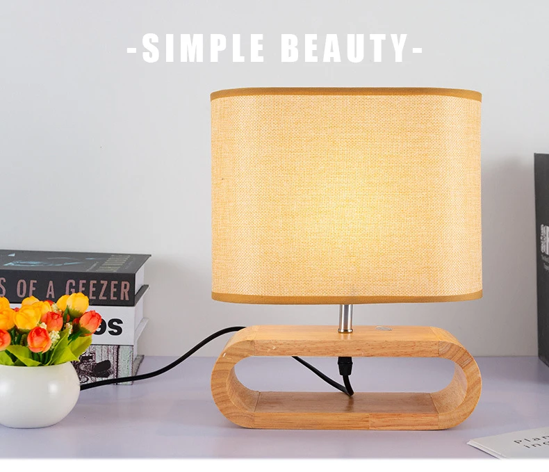 Nordic Wooden Table Lamp Creative Modern Bedroom Bedside LED Light Living Room Hotel Japanese Study Table Lamp Linen Lampshade