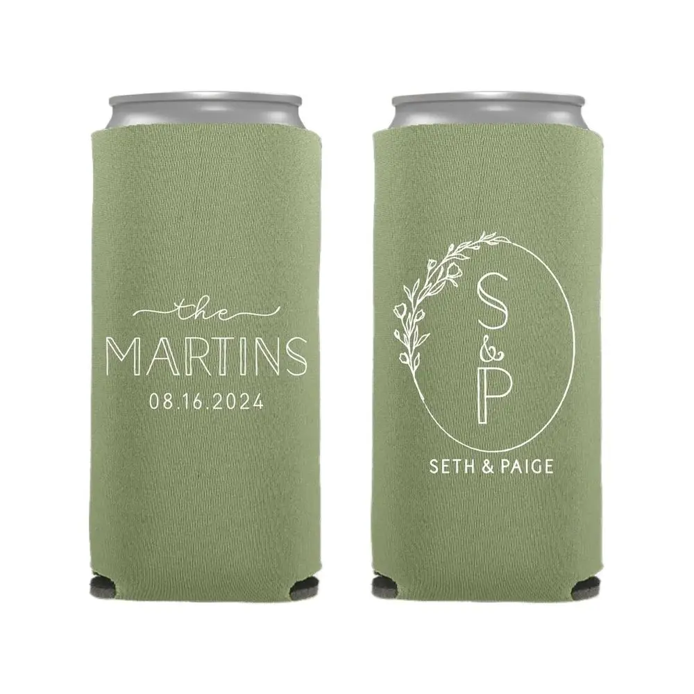 

Slim 12oz Wedding Can Coolers, Personalized Wedding Favors, Customized, Monogrammed Skinny Can Coolers, Slim Insulators Seltzer,
