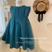 Robe d'été princesse pour filles, sans manches, en dentelle et maille, pour enfants de 2 à 8 ans, vêtements cadeau d'anniversaire, nouvelle collection 2