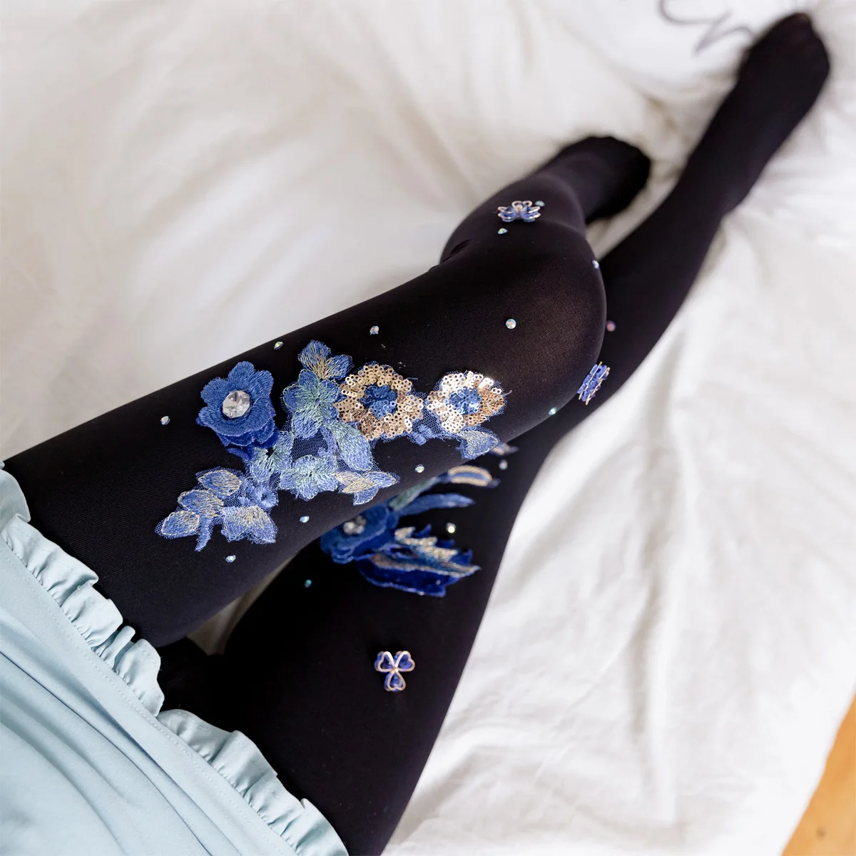 

NEW Nylon Stockings Sexy Tights for Women Girls High Waisted Floral Appliqué Pantyhose Lingerie