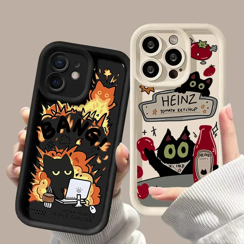 Luxury Black Cat Matte TPU Cool Cover - Cartoon Design Case