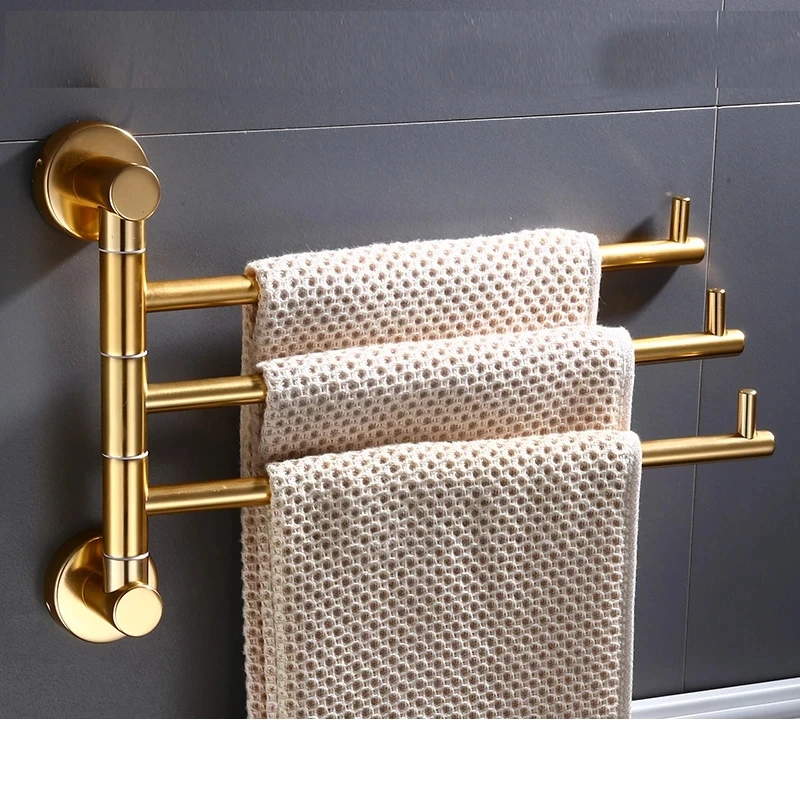 Toallero de baño de doble Polo, estilo europeo, dorado, giratorio, gancho de riel de baño, latón, 35cm