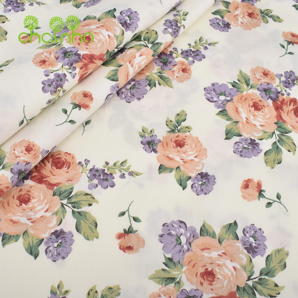 Chainho,Printed Twill Weave Cotton Fabric,Patchwork Cloth,DIY Sewing Quilting Material,Floral Series,2 Specification,15C221