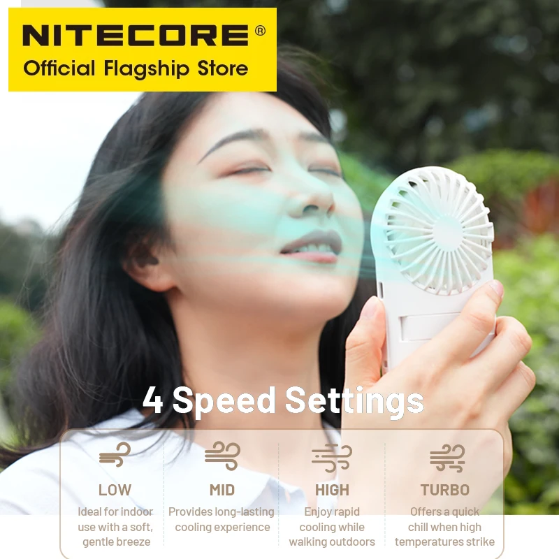 Camping Lamp NITECORE NEF02 Mini Pocket Fan Outdoor Camping Night Light USB-C Rechargeable Built-in Battery For Summer Commuting Trekking