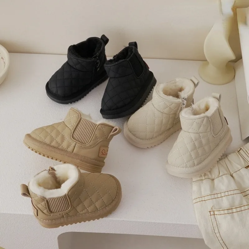 

Winter Children Cotton Shoes Thick Sole Kids Fashion Snow Boots for Girls Boys Warm Plus Velvet Short Boots Non-slip Casual Shoe
