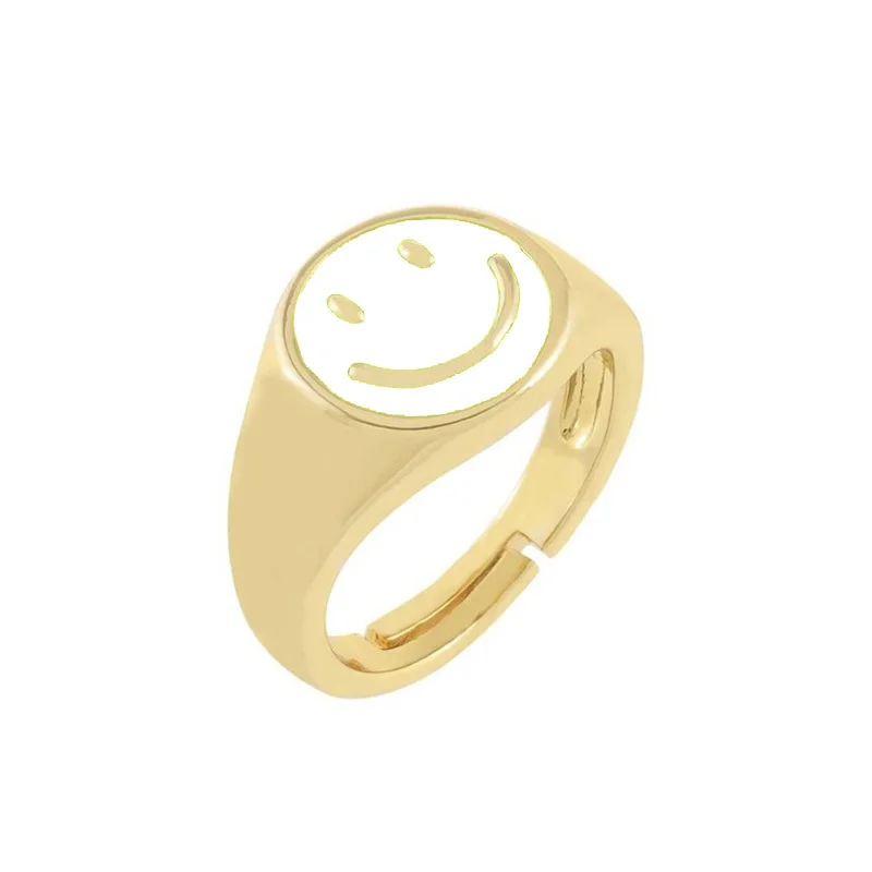 2021 Fashion Smile Face Ring Women Korean Gold Candy Color Happy Face Adjustable Finger Rings For Women Jewelry Gift