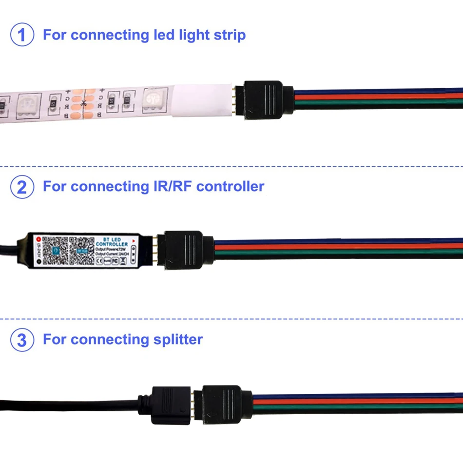 1-5PCS 4Pin 5050 LED RGB Streifen Verlängerungs-Stecker Kabel Draht LED Streifen Verlängerungskabel Clip für 5-24V 5050 RGB LED Lichtstreifen – Detail 3