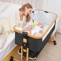 Baby Bassinet, 3 in 1 Bedside Crib for Newborn, 6 Height Adjustable  Easy Folding & with Mosquito Net & Storage Basket & Wheels 1