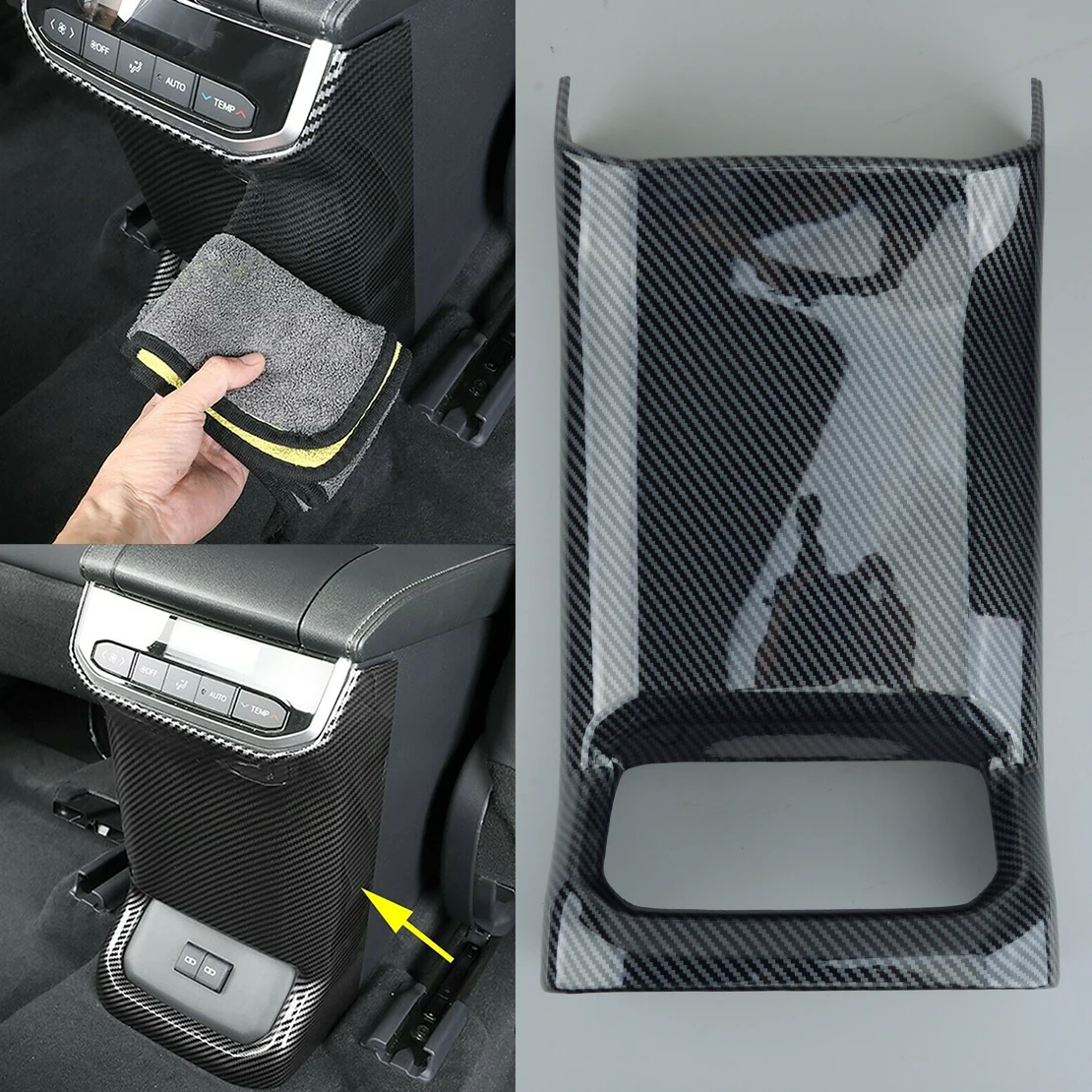 

Car Rear Seat Armrest Air Vent Outlet Cover Trim Fit for Toyota Highlander Kluger 2021-2022 Black Carbon Fiber Style Plastic