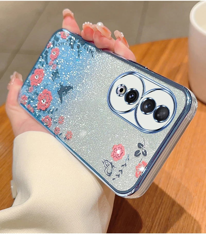 Glitter Butterfly Flower Phone Case For Huawei Honor X8 X9 X9A 90 80 70 60 50 20 9X Y9 Y7A Y9S P30 Pro Gradient Cover_voghion.com